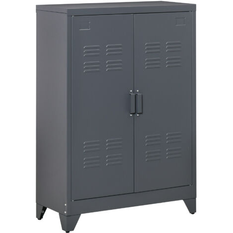 Armoire métal double porte 2 étagères réglables polyvalent bureau/salon/chambre, 75x33x110 cm, gris