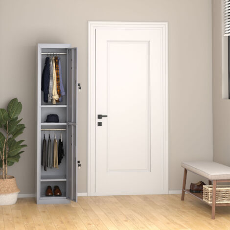 Armoire métallique à casiers avec 2 compartiments. verrouillable avec 2 clés. 4 étagères. 38 x 46 x 180 cm. gris