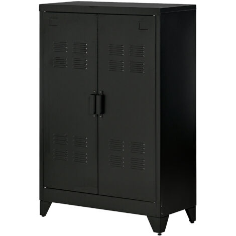 Armoire métallique de rangement 2 étagères noire style industriel pour bureau