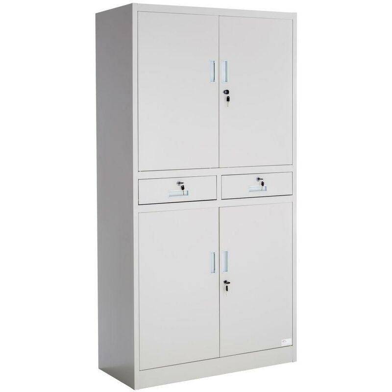 Helloshop26 - Armoire métallique étagère meuble 2 compartiments + 2 tiroirs gris - Gris
