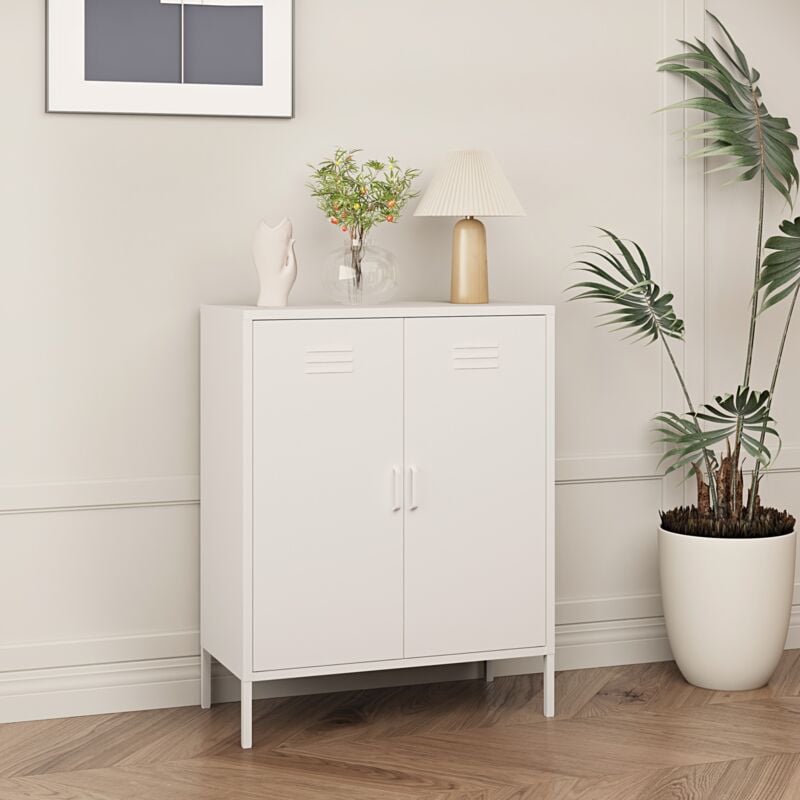 Armoire métallique Pyhäranta acier 102 x 80 x 40 cm blanc mat [en.casa]