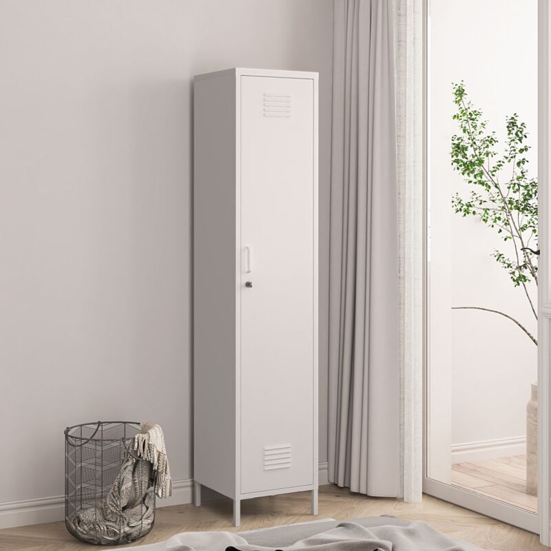 [en.casa] - Armoire métallique Seinäjoki acier 180 x 38 x 38 cm blanc