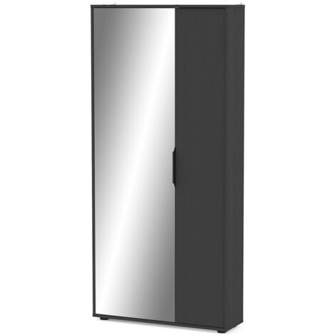 Armoire meuble à chaussures 2 portes avec un miroir couleur noir Longueur 82,8 x Profondeur 23,9 x Hauteur 178,4 cm
