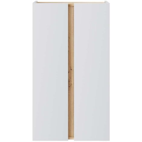 Armoire meuble à chaussures chaussures 2 portes et 6 étagères coloris Blanc/chêne - Longueur 56,5 x Hauteur 102 x Profondeur 35 cm