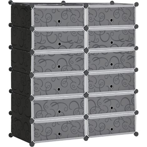 Armoire meuble à chaussures modulable 94L x 37l x 108H cm 12 cubes rectangulaires capacité 24 paires de chaussures