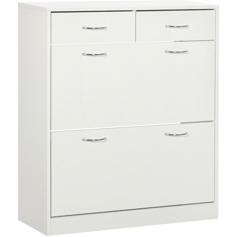 Homcom - Armoire meuble à chaussures multi-rangement 2 abattants double niveau 2 tiroirs blanc