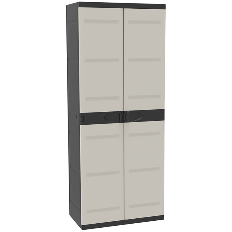 Armoire meuble de rangement 2 portes, intérieur/extérieur coloris noir/taupe - Longueur 70 x Profondeur 44 x Hauteur 176 cm Pegane