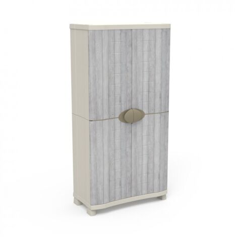 Armoire meuble de rangement 4 étagères intérieur/extérieur coloris beige/gris - Longueur 90 x Profondeur 45 x Hauteur 184 cm