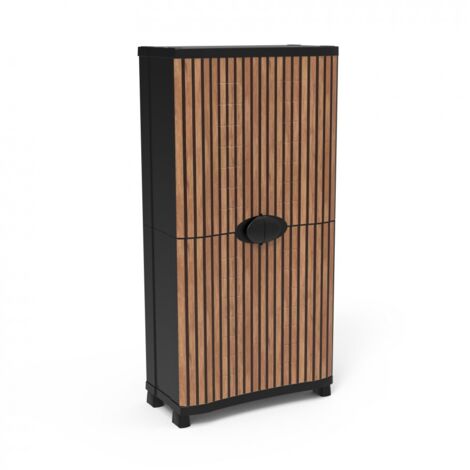 Armoire meuble de rangement 4 étagères intérieur/extérieur coloris Noir/Marron - Longueur 90 x Profondeur 45 x Hauteur 184 cm