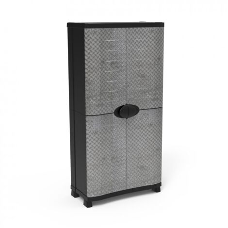 Armoire meuble de rangement 4 étagères intérieur/extérieur coloris Noir/Métal - Longueur 90 x Profondeur 45 x Hauteur 184 cm