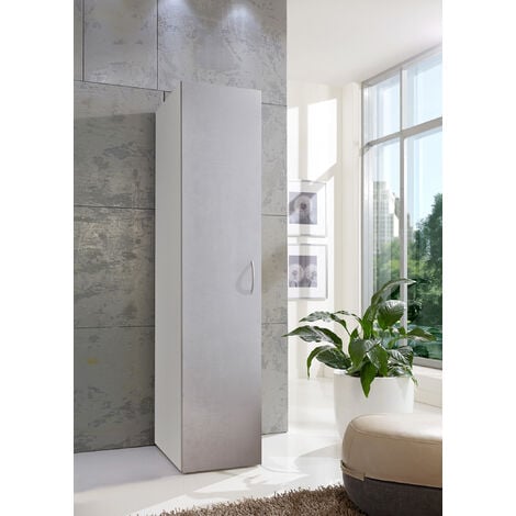 Armoire, meuble de rangement avec 1 porte coloris blanc, rechampis imitation béton gris clair - longueur 40 x hauteur 185 x profondeur 40 cm