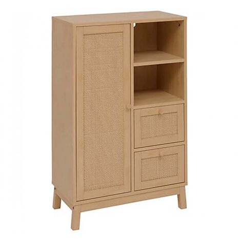 Armoire meuble de rangement avec 1 porte et 2 tiroirs, coloris chêne - Longueur 60 x Profondeur 30 x Hauteur 95 cm