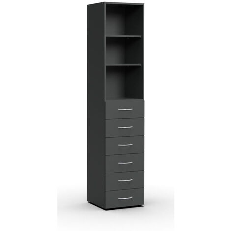 Armoire, meuble de rangement avec 2 étagères et 6 tiroirs coloris Graphite - longueur 40 x hauteur 185 x profondeur 40 cm