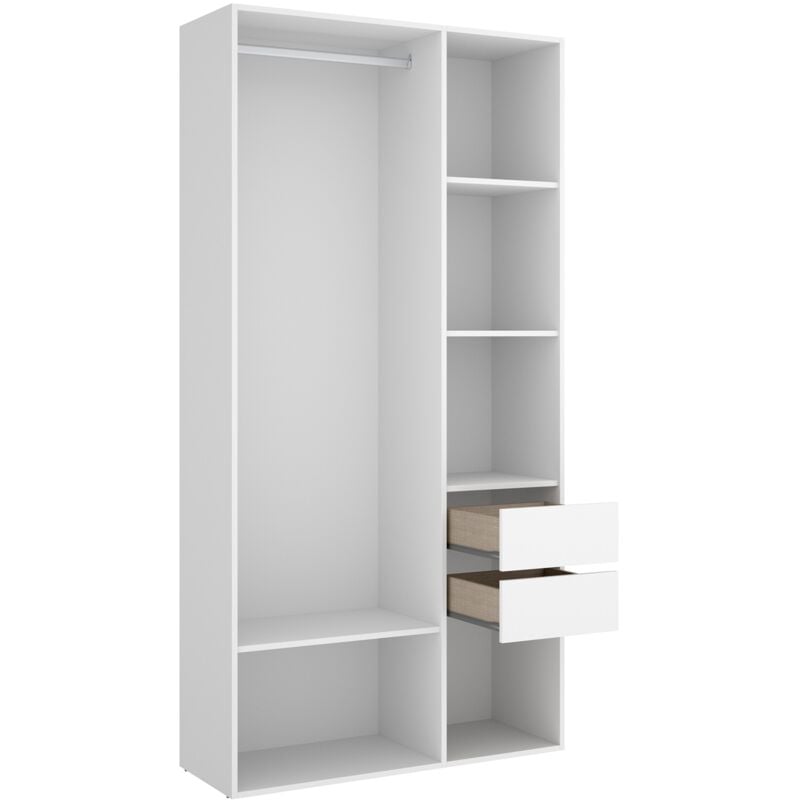 Pegane - Armoire, meuble de rangement avec 2 tiroirs coloris chêne naturel, blanc - Longueur 98 x Profondeur 45 x Hauteur 205 cm