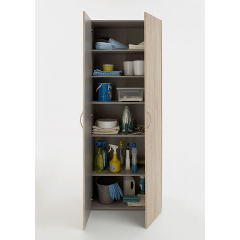 Armoire, meuble de rangement avec 5 tablettes coloris Imitation chêne - longueur 70 x hauteur 185 x profondeur 40 cm