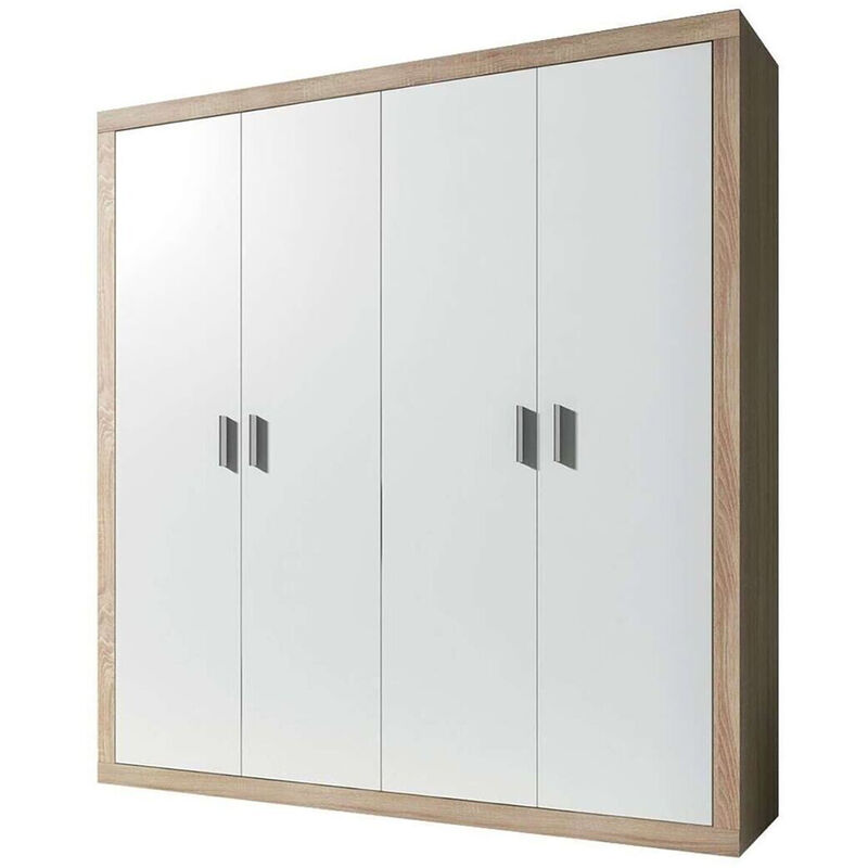 Pegane - Armoire, meuble de rangement coloris chêne cambrian, blanc - Longueur 196 x Profondeur 50,2 x Hauteur 208 cm