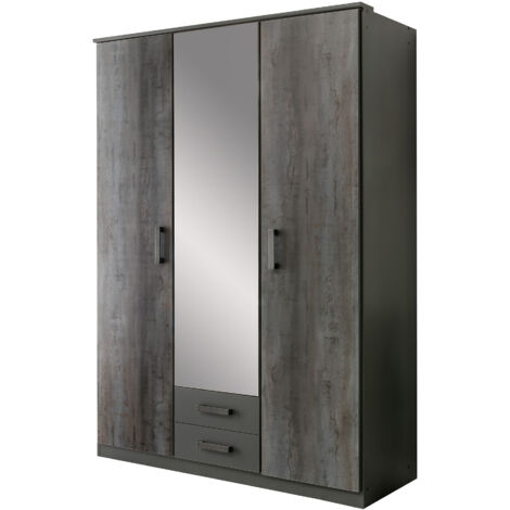 Armoire, meuble de rangement coloris Graphite - Longueur 135 x Hauteur 199 x Profondeur 58 cm