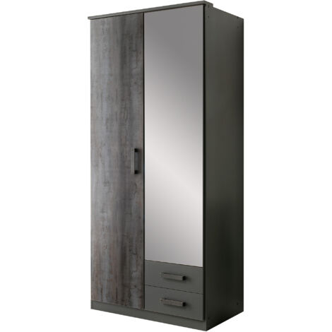 Armoire, meuble de rangement coloris Graphite - Longueur 90 x Hauteur 199 x Profondeur 58 cm