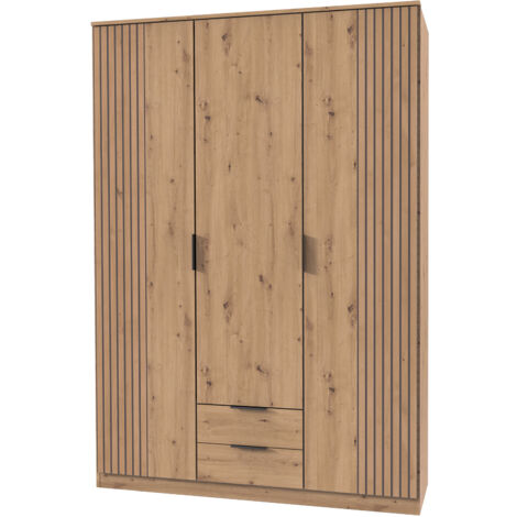 Armoire, meuble de rangement coloris rechampis imitation chêne artisan - Longueur 135 x Hauteur 199 x Profondeur 58 cm