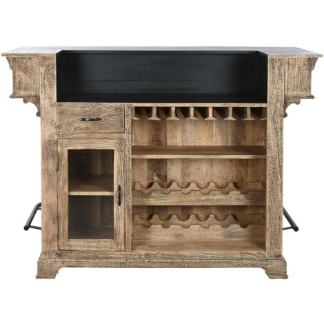 Armoire, meuble de rangement en bois coloris naturel et métal noir - longueur 152 x profondeur 61 x Hauteur 107 cm