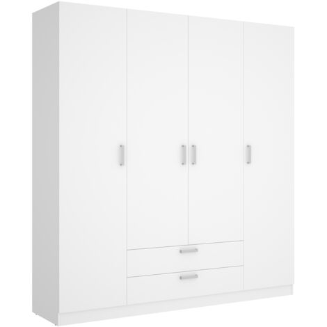 Armoire, meuble de rangement en bois mélaminé avec 4 portes et 2 tiroirs coloris blanc - Longueur 200 x Profondeur 52 x Hauteur 215 cm
