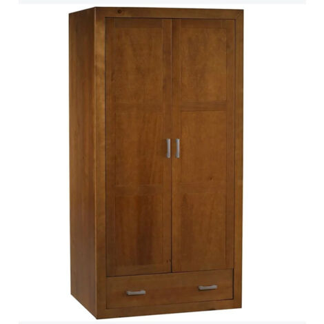 Armoire meuble de rangement en pin massif coloris cerisier - Longueur 105 x Profondeur 55 x Hauteur 200 cm