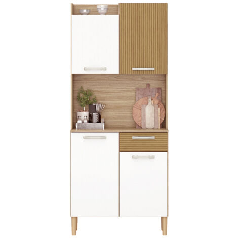 Armoire meuble de rangement multifonctionnelle Coloris Chêne/blanc - Longueur 74 x Hauteur 175 x Profondeur 37 cm