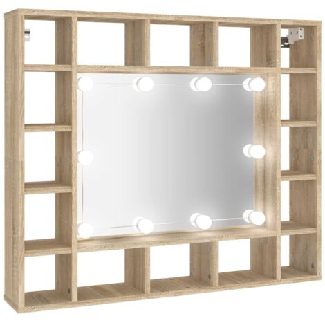 Armoire Meuble de rangement,Armoire de miroir avec LED Chêne sonoma 91x15x76,5 cm -10012