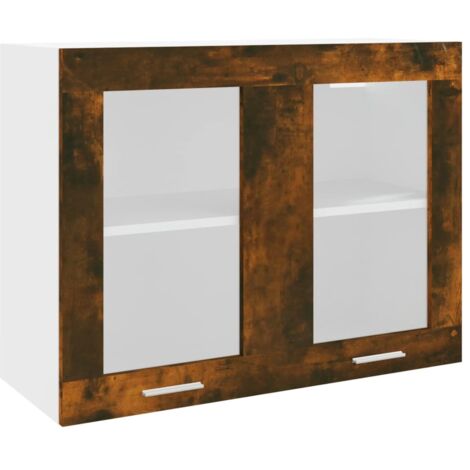 Armoire Meuble de rangement,Armoire en verre suspendue Chêne fumé 80x31x60 cm -70643
