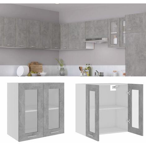 Armoire Meuble de rangement,Armoire en verre suspendue Gris béton 60x31x60 cm Aggloméré -83122