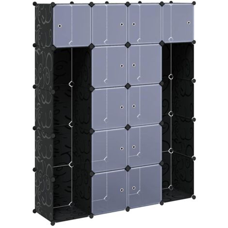 Armoire Meuble de rangement,Armoire modulaire 14 compartiments Noir et blanc 37x146x180,5cm -60712