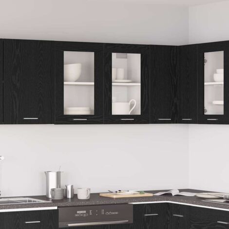 Armoire-Meuble de stockage en Verre Suspendue Chêne noir 80 x 31 x 60 cm 106610
