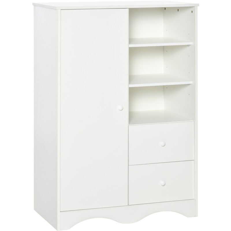 Homcom - Armoire - meuble multi-rangements - placard porte 5 étagères, 3 niches, 2 tiroirs - panneaux de particules blanc