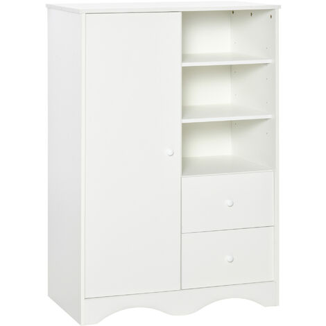Armoire - meuble multi-rangements - placard porte 5 étagères, 3 niches, 2 tiroirs - panneaux de particules blanc - Blanc