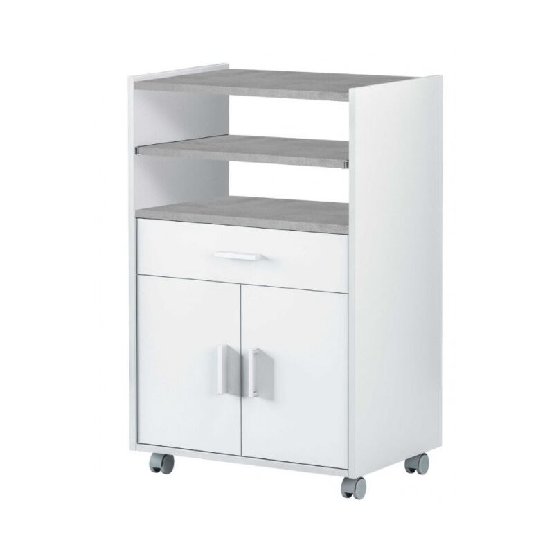 Armoire micro-ondes 92 cm blanc mat et béton avec un tiroir et deux portes - Merano