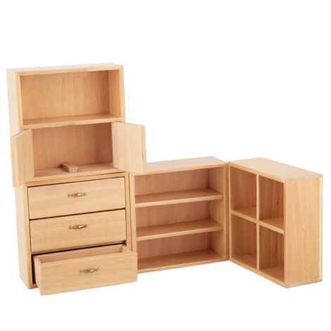 Armoire Miniature 1:12 en Bois pour Maison de Poupée, Meuble Salon Chambre (Couleur Bois Clair)