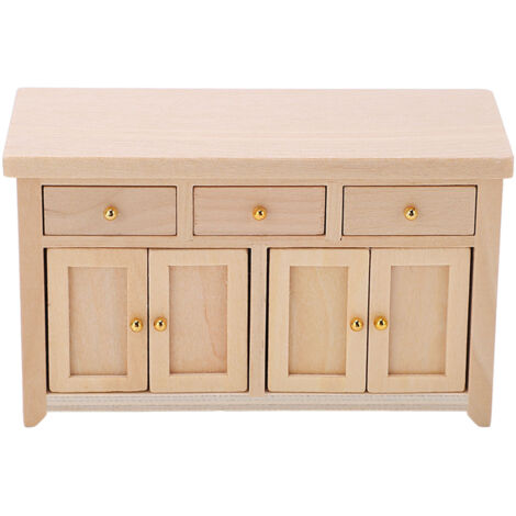 Armoire miniature 1:12 pour maison de poupée, rangement salon en bouleau couleur bois