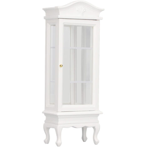 Armoire miniature en bois pour maison de poupée 1:12, toit en arc blanc, porte unique, vitrine de présentation