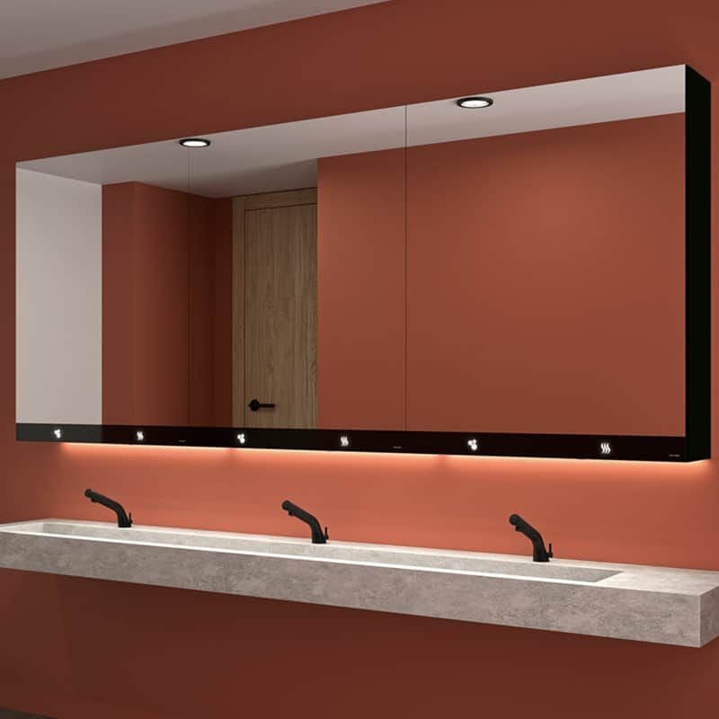 Armoire miroir 3 fonctions : Miroir, distributeur de savon, distributeur essuie-mains Delabie Dimensions 80 cm