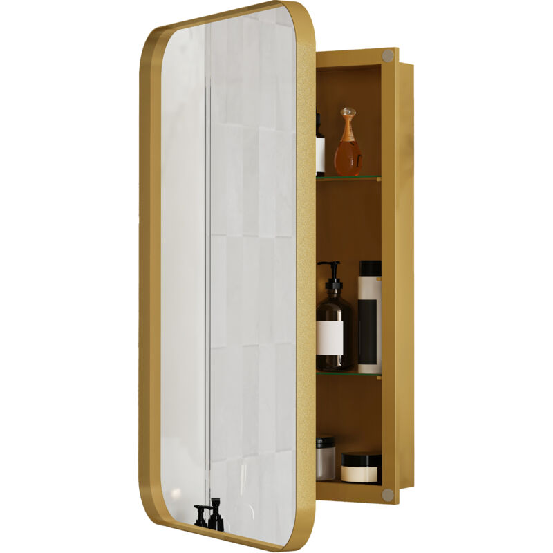 Armoire miroir 85x51cm miroir avec rangement pour salle de bains salon et chambre à coucher carré élégante Or