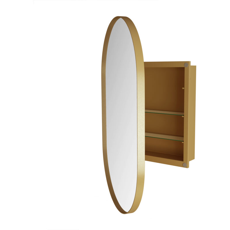 Armoire miroir 85x51cm miroir avec rangement pour salle de bains salon et chambre à coucher ovale élégante Or