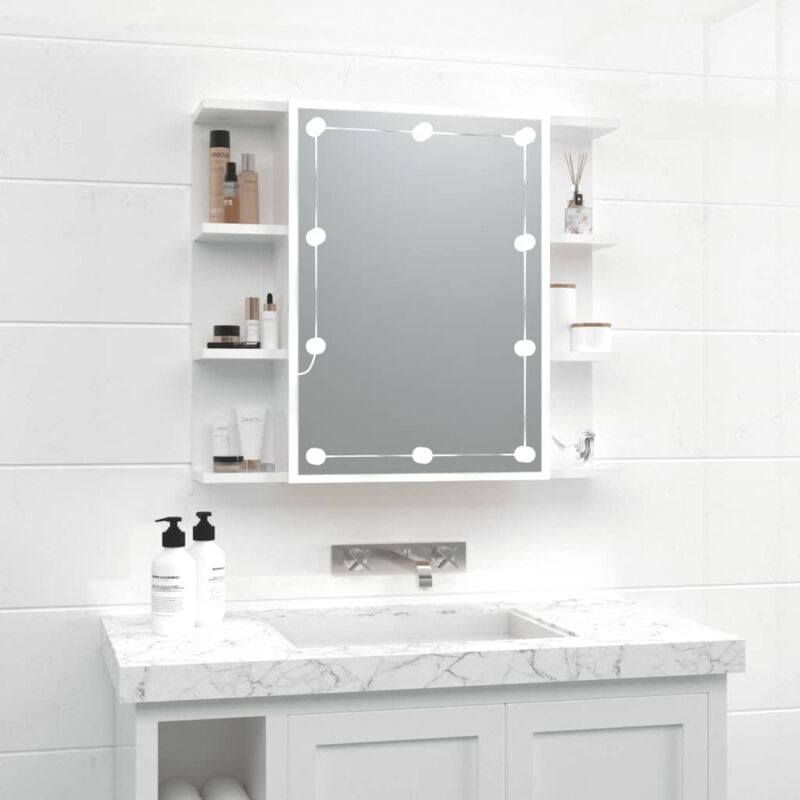 Maison Chic - Armoire à miroir Armoire murale de salle de bain avec led Blanc brillant 70x16,5x60 cm 47586