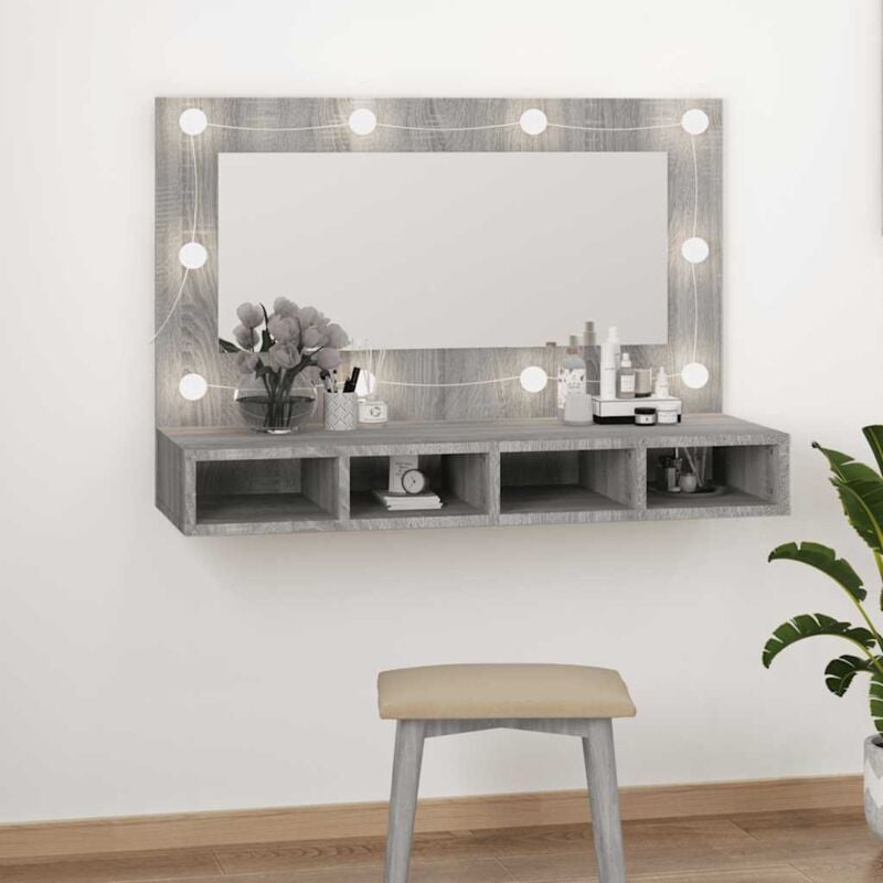 Armoire à miroir avec led Sonoma gris 90x31,5x62 cm