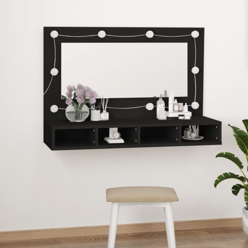 Armoire à miroir avec led noir 90x31,5x62 cm Vidaxl