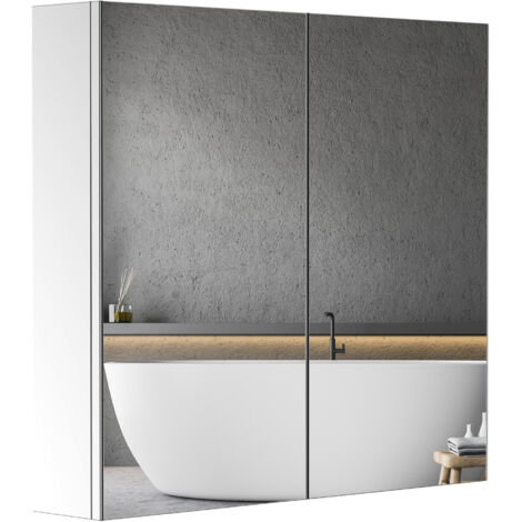 Armoire Miroir Cadre en Acier inoxydable avec Rangement Étagère pour Toilette Salle de Bain dim. 60L x 12l x 55H cm