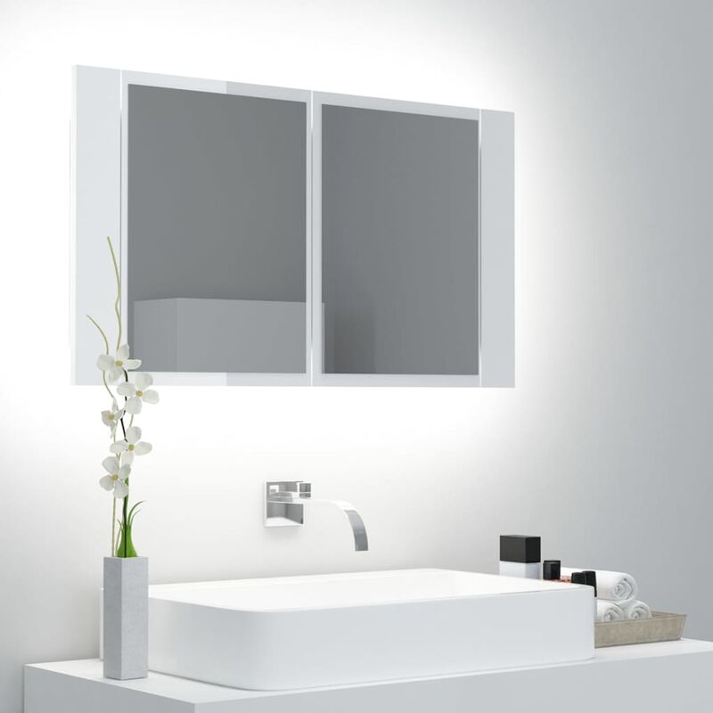 Armoire à miroir de bain à led Blanc brillant 80x12x45 cm