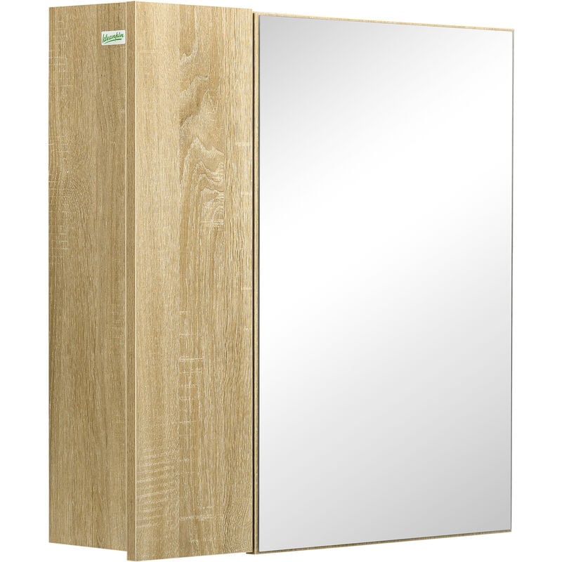 Kleankin - Armoire miroir de salle de bain - 2 portes, 2 étagères - kit installation murale fourni - panneaux aspect chêne clair
