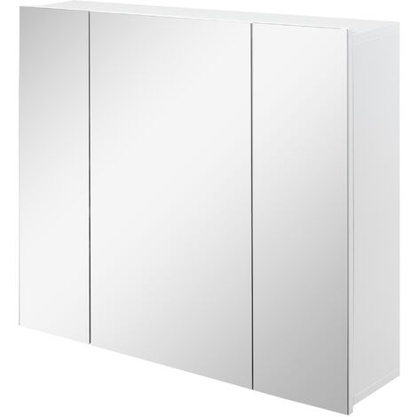 Armoire miroir de salle de bain armoire murale 3 portes 2 étagères dim. 70L x 15l x 60H cm MDF blanc