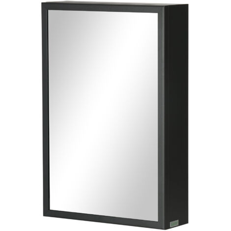 Armoire miroir de salle de bain armoire murale armoire à glace avec 1 porte et 2 étagères en acier 40 x 12 x 60 cm noir