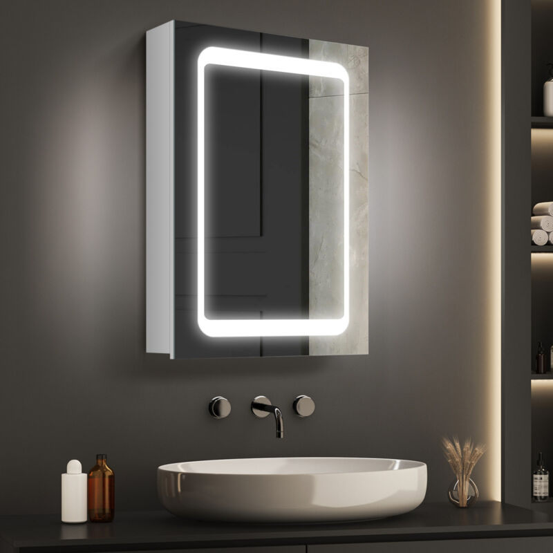 Armoire miroir de salle de bain avec éclairage,Armoire Murale avec miroir,Interrupteur à capteur,Antibuée,50L x 13l x 70Hcm